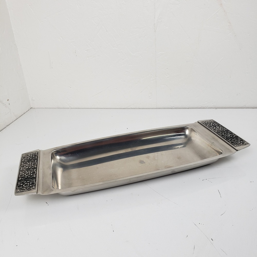 Stanley Roberts Velvet 18-8 Stainless Serving Bread Tray 13.5in Floral Vintage